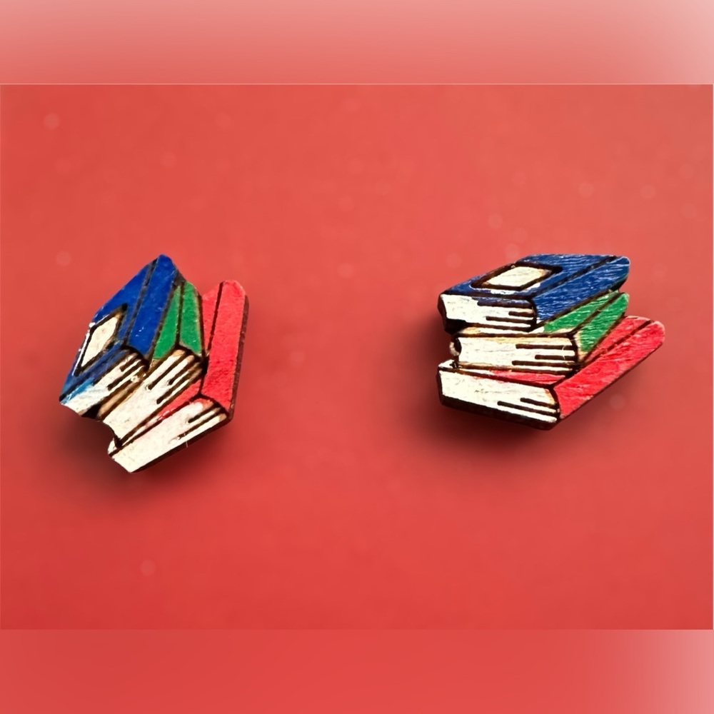 Book lover Earrings-studs with 3 book stack